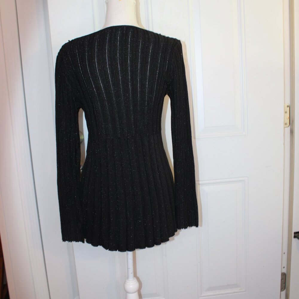 Skye's the Limit, Black Beaded Long Sleeved Pleated Sweater, Size L - Picture 4 of 5